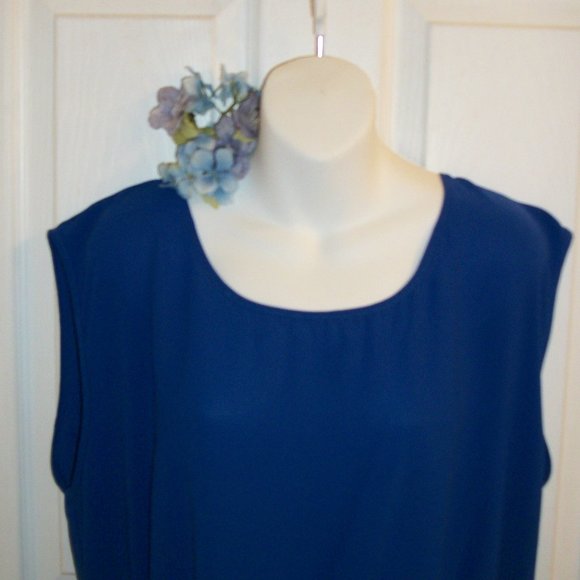 MINE TOO 2XL Cobalt Blue Peplum Pullover Top NWT Cut Out Back Semi Sheer - Picture 3 of 8